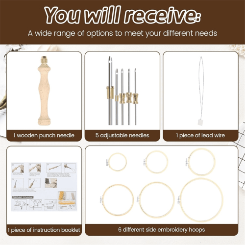 Punch Needle Embroidery Kit with 6 Hoop Sizes 2