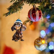Adorno acrílico para colgar en el coche con forma de perro navideño (1 pieza)