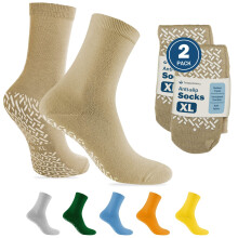 TenderGentle Krankenhaus-Socken mit Grip für Männer und Frauen - 2 Paar Tan XL rutschfeste Socken für Senioren