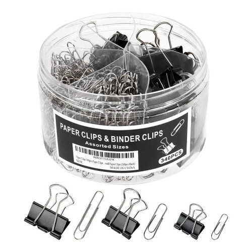 Premium paper and binder clips set 340 pcs assorted sizes