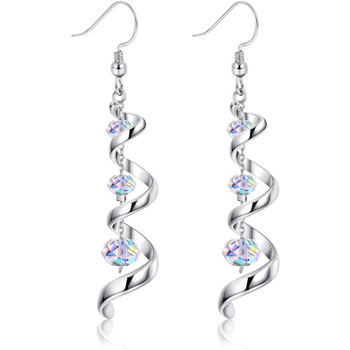 Sterling Silver Crystal Drop Earrings with White Gold