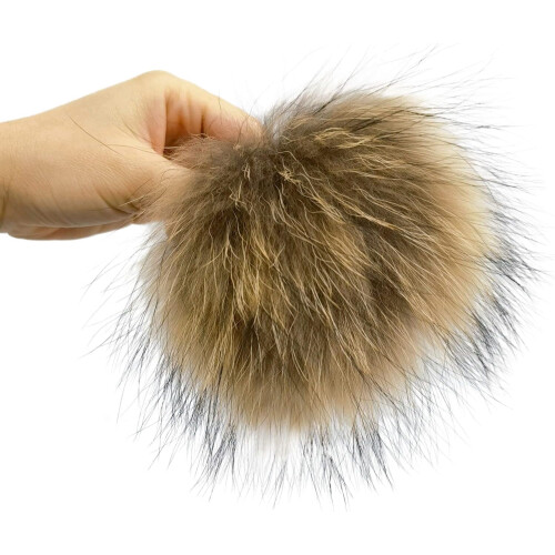 Pälspompom för mössa brun, 13 cm diameter, avtagbar