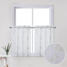 White floral embroidered sheer curtains 26x45 in, 2 panels