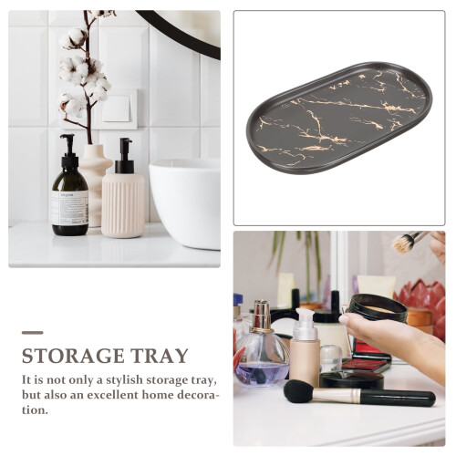 Ceramic marble-pattern tray black 1 piece 1