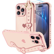 iPhone15Pro Max tok csuklópánttal és kihajtható állvánnyal, fekete,