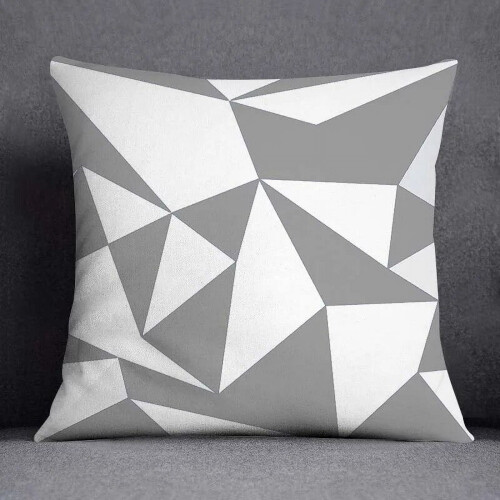 Cotton Linen Pillow Case Gray with White Flower Pattern