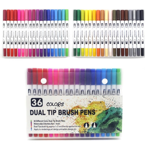 Set de pixuri acuarelă cu vârf dublu, 36 de culori