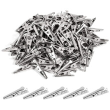 Miniaturowe metalowe klipsy krokodylkowe, niklowane, srebrne, 100 szt.