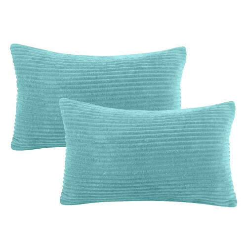 Housse de coussin rayée en velours côtelé bleu, 30 cm
