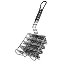 Taco fryer basket with grip handle holds 4 shells