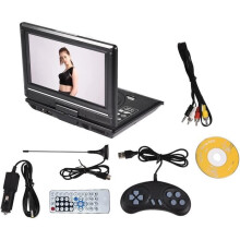 Lettore DVD portatile da 9,8" con schermo HD girevole a 270 gradi, sincronizzazione TV, slot per schede SD/USB e supporto per diversi f
