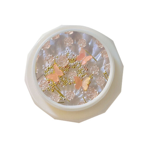 Conjunto de enfeites de unha Camélia Rosa com pérolas brilhantes 3D 1