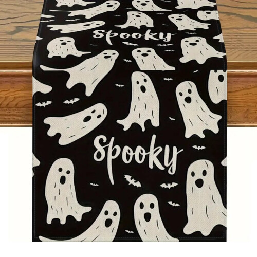 Halloween table runner pink ghost pumpkin print rectangle 1