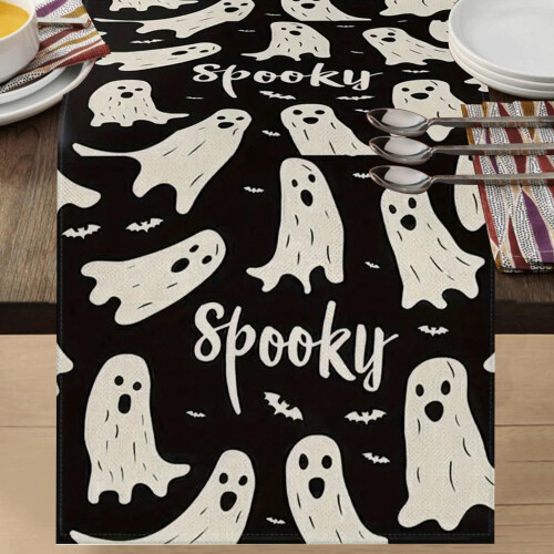 Halloween table runner pink ghost pumpkin print rectangle 2