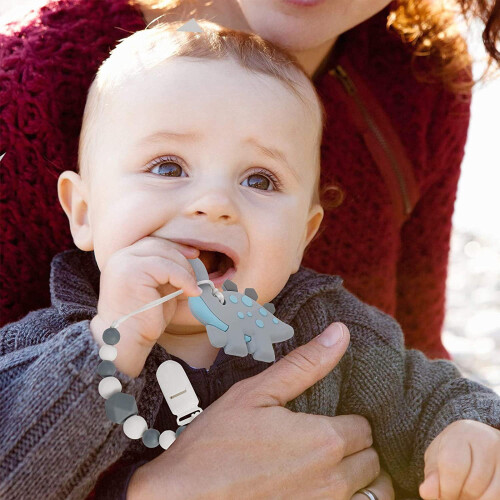 OUSITAI Dinosaur Silicone Teether BPA-Free Organic Gray 2