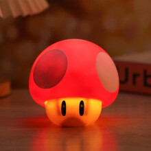 Solas Oíche Beacán, Lampa Cois Leapa LED, USB le Fuaim Cartúin, Super Mario, Dearg