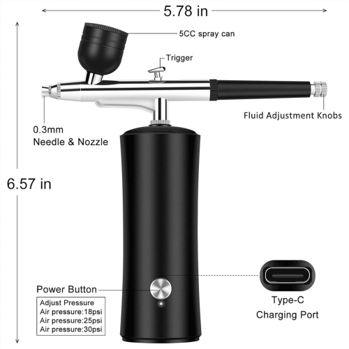 Kit de aerógrafo con compresor, boquilla de 0,3 mm, recargable. 1