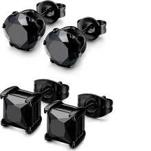 Stainless Steel CZ Stud Earrings for Men and Women Black