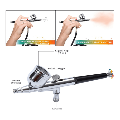 Airbrushset met instelbare 40 PSI compressor (dubbele werking) 2