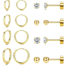 Stainless Steel Earrings Set for Women, Gold Plated Huggie