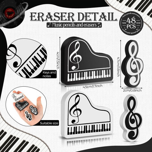 Music Note Pencils with Themed Erasers 96 Pcs 2