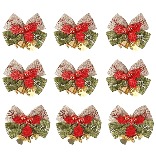 Mini Christmas bow decorations green red burlap 12 pcs 2