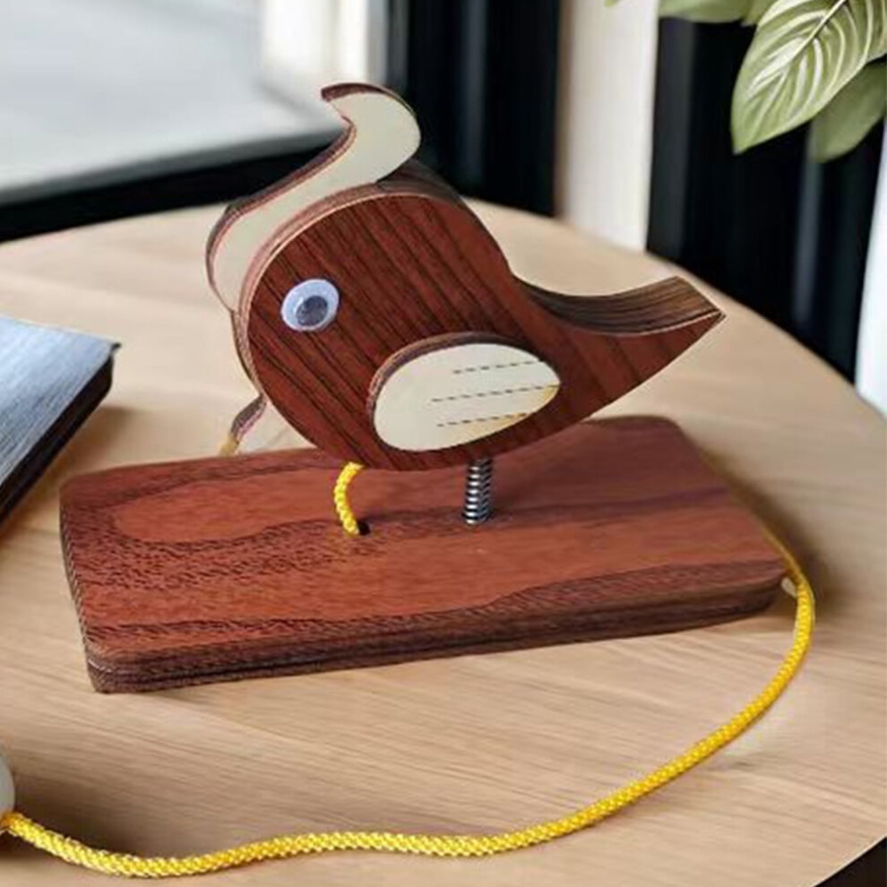 Vintage Wooden Woodpecker Door Bell With Pull Rope Red Maple 9314556425196