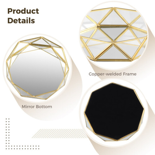 Vintage octagonal mirror makeup tray gold 1 piece 2