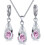 Conjunto de colar e brincos com pingente rosa e strass1 2