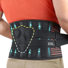 Chrbtový podporný pás - XXL - 4 kovové výstuhy - 2 elastické pružiny - Priedušný 3D bedrový vankúš