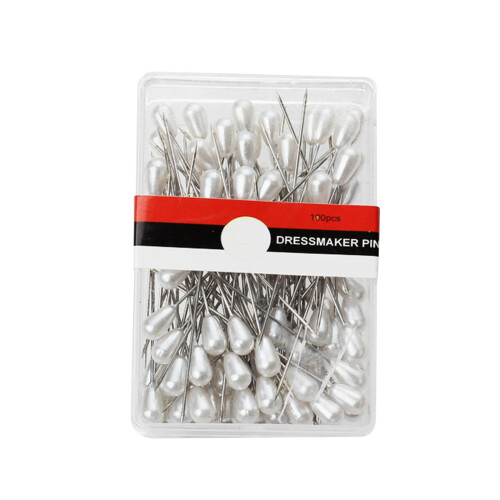 Straight sewing pins pearlized head 100 pcs 5.4 cm white