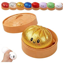Dumplings Squishy, Glitter Dumpling Squishy Toy, Cute Dumplings Squishiest with Steamer Box, Stress & Anxiety Relief Toys for(Gold)