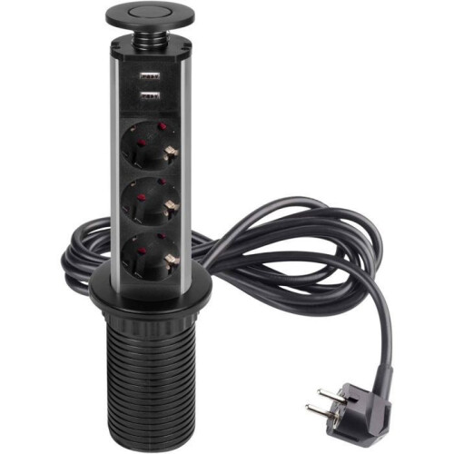 Emuca Vertical Liftable Multiconnector, EU, Painted in black, Plastic and Aluminium.