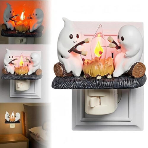 Ghost Roasting Marshmallows LED Night Light Pumpkin