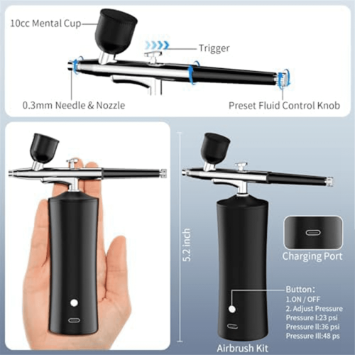 Airbrush-sæt, ledningsfri, genopladelig, 30PSI, sort 2
