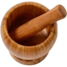 1Pc Natural Wood and Bamboo Mortar and Pestle Kitchen Utensils for Peppering Ginger, Herbs, Seeds, and Garlic
