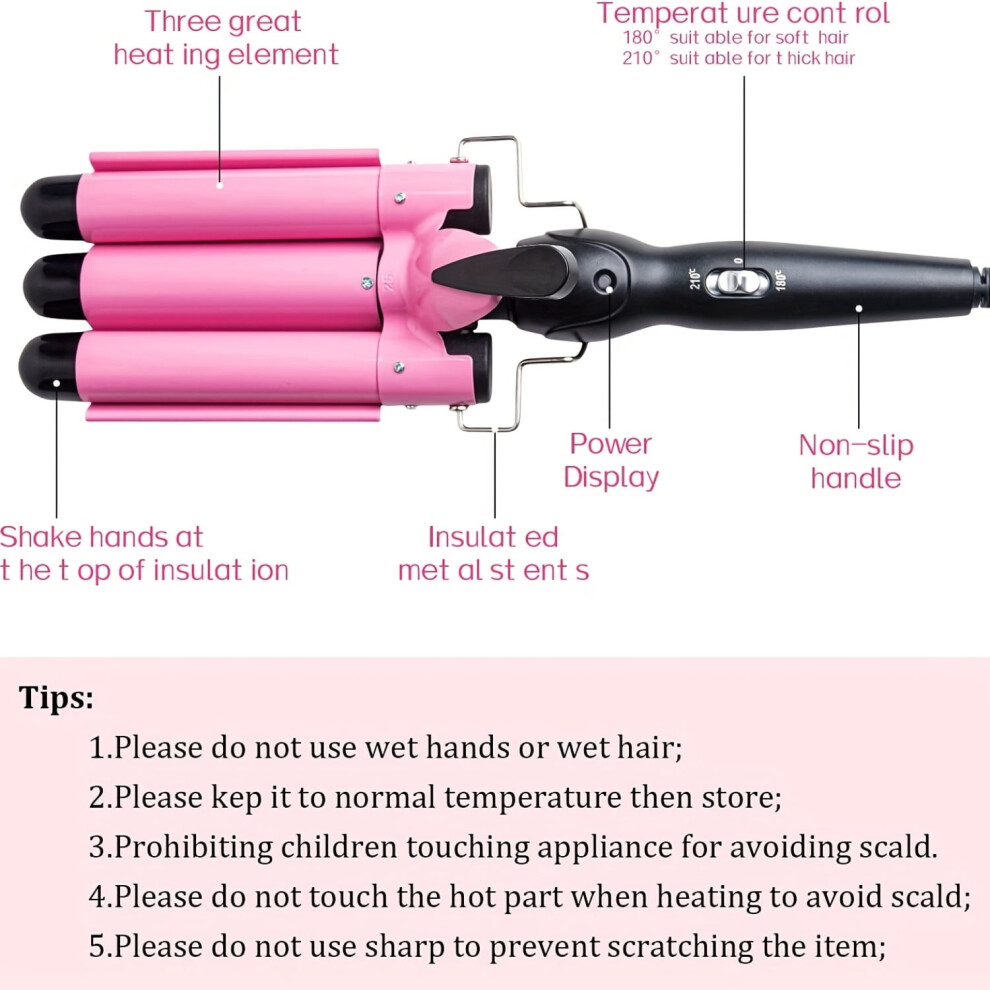 Ceramic Tourmaline Curling Wand 1 Inch Triple Barrel