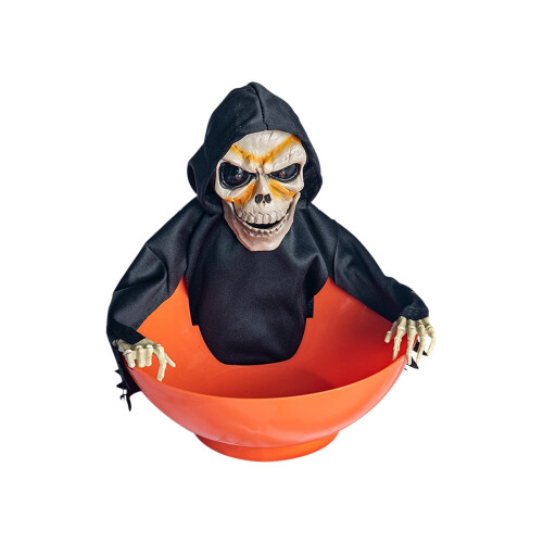 Halloween Skull Candy Bowl with Motion-Activated Skeleton