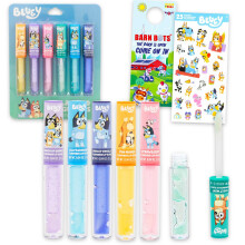 Bluey Lip Gloss Set für Mädchen - 6er Pack mit verschiedenen Geschmäckern und Aufklebern