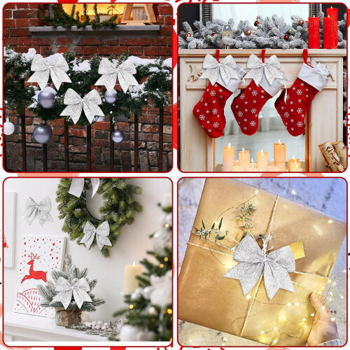 Christmas Bow Decorations Red Wreath Bows 24 Pack 1
