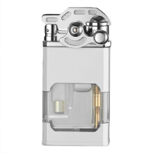 (Luminous White) Refillable Windproof Personality Butane Lighter Luminous transparent design unique rocker arm ignition Business Accessory