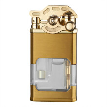 (Gold Brush) Refillable Windproof Personality Butane Lighter Luminous transparent design unique rocker arm ignition Business Accessory