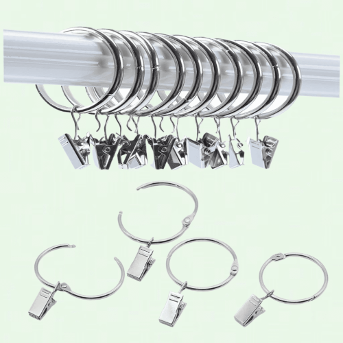 Curtain Rings with Clips Silver 1.5 Inch Inner Diameter 40