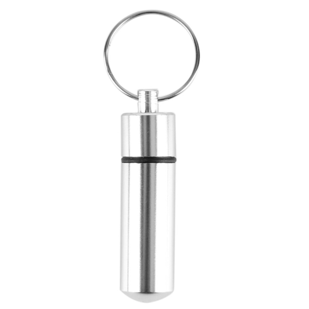 Aluminum pill bottle case waterproof keychain silver