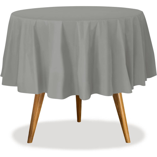 Silver Disposable Plastic Tablecloth 84 in Round 36 Pack