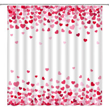 Valentine's Day Shower Curtain Red Pink Hearts 70" W x 84" H
