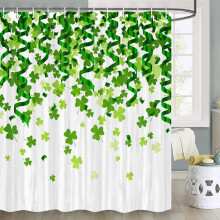 Clover Shower Curtain Green Fabric with Hooks 70 in