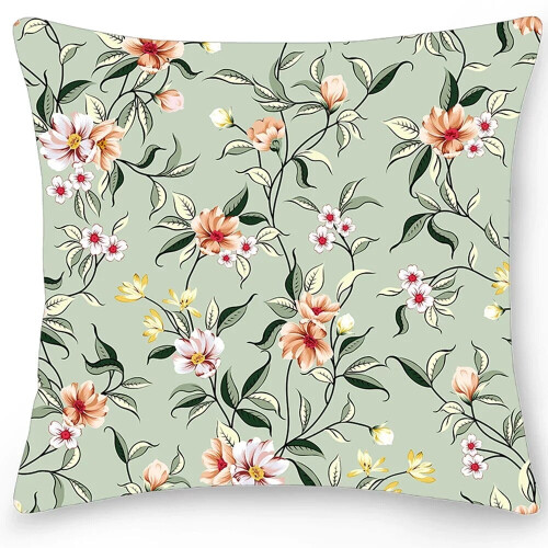 Cotton Linen Pillow Case Floral Print Double-Sided