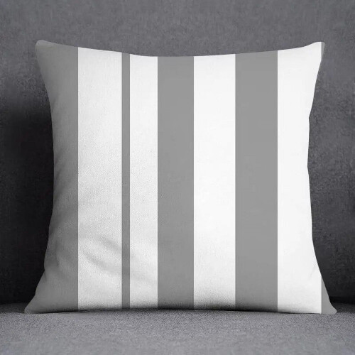 Cotton Linen Pillow Case Gray with White Flower Pattern