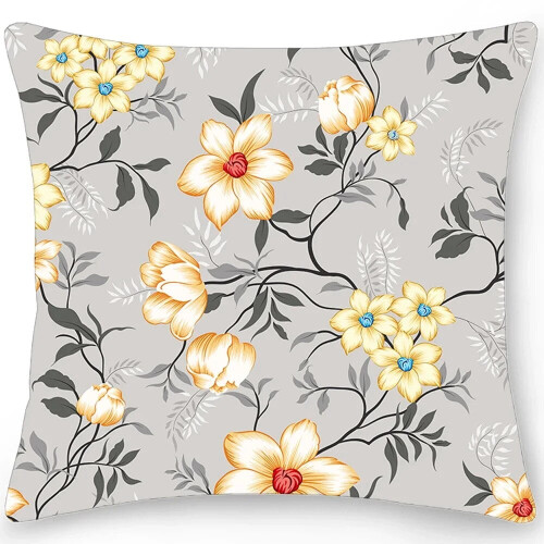Cotton Linen Pillow Case Floral Print Double-Sided